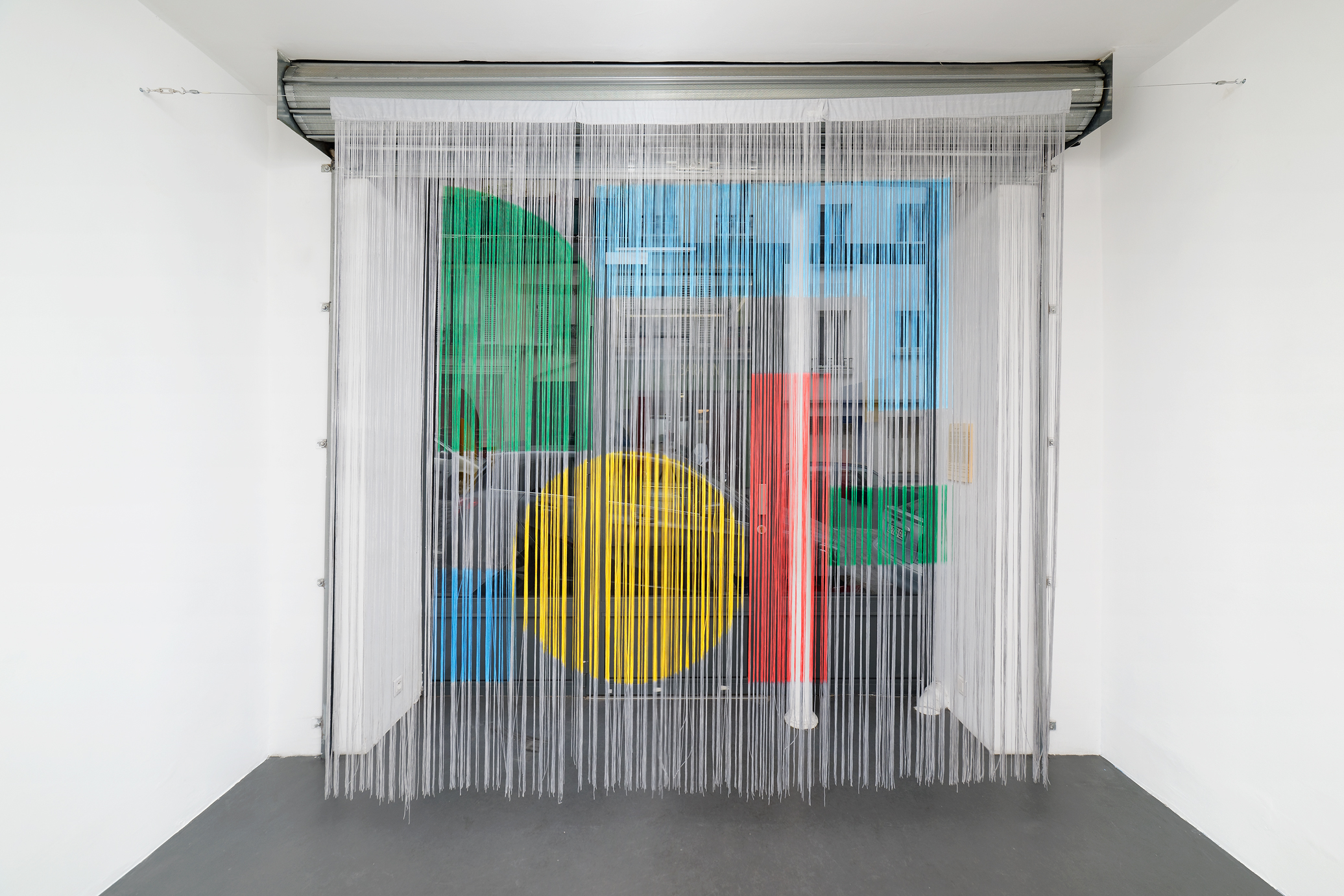 , 2017, Hand-painted thread curtain, textile paints, 245 x 270 cm (3 x 245 x 90 cm), , unique artwork, Photo: Aurlien Mole, Collection FRAC Limousin, Limoges, France